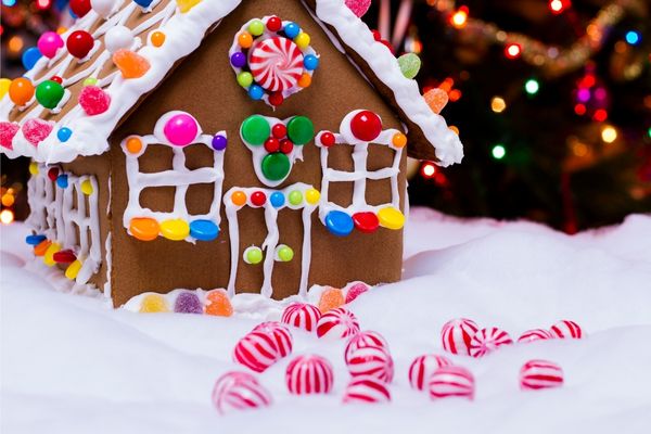 Colorful candy gingerbread house